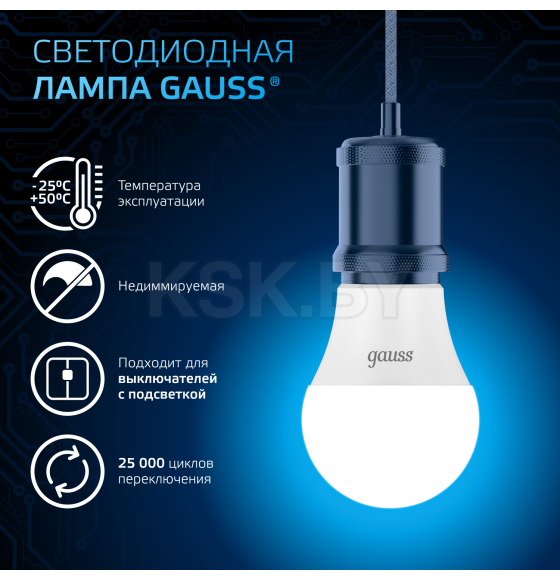 Лампа Gauss A60 10W 920lm 6500K E27 LED 1/10/50 (102502310) 