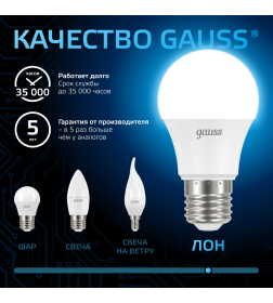 Лампа Gauss A60 10W 920lm 6500K E27 LED 1/10/50