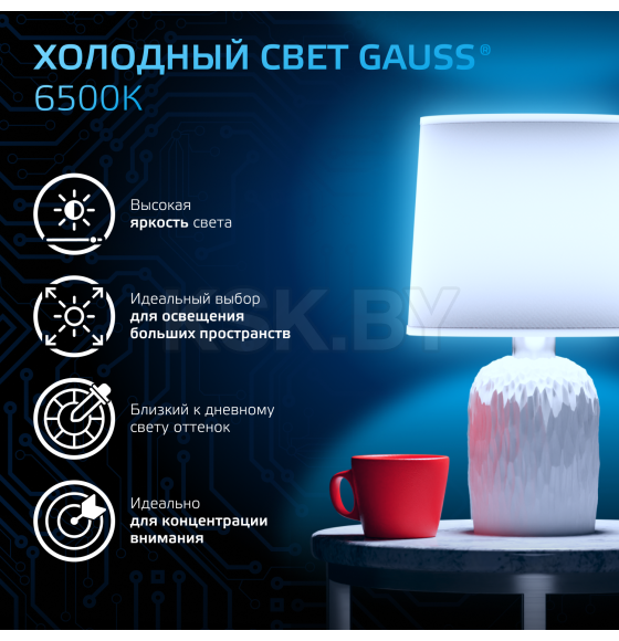 Лампа Gauss A60 12W 1200lm 6500K E27 LED 1/10/50 (102502312) 