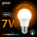 Лампа Gauss A60 7W 680lm 3000K E27 LED 1/10/50 (102502107) 