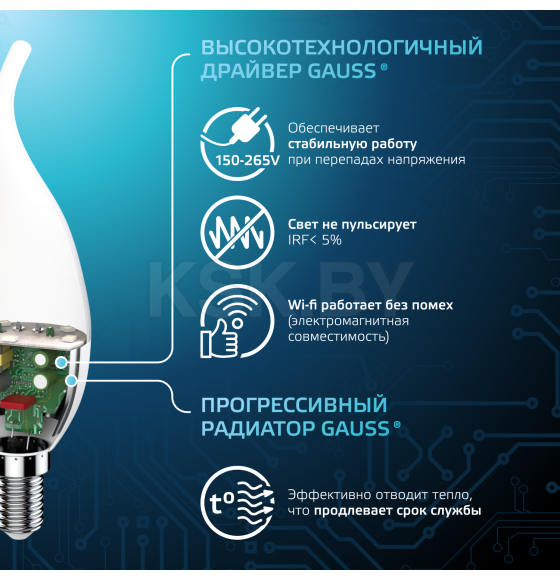 Лампа светодиодная свеча на ветру Е14 6.5W 550lm 4100K Gauss 104101207 (104101207) 