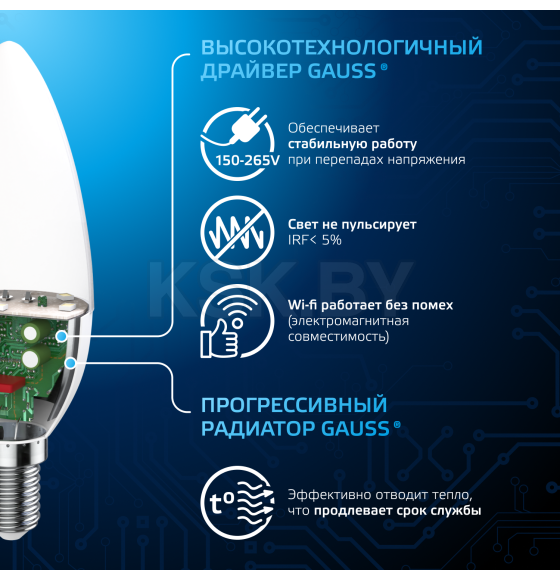 Лампа светодиодная свеча Е14 6.5W 550lm 6500К Gauss 103101307 (103101307) 