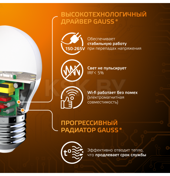 Лампа светодиодная Globe E27 6.5W 220в. 3000K Gauss (105102107) 