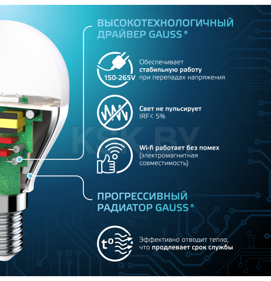 Лампа светодиодная, шар, E14, 6.5Вт, 4100K, Globe, Gauss (105101207) 