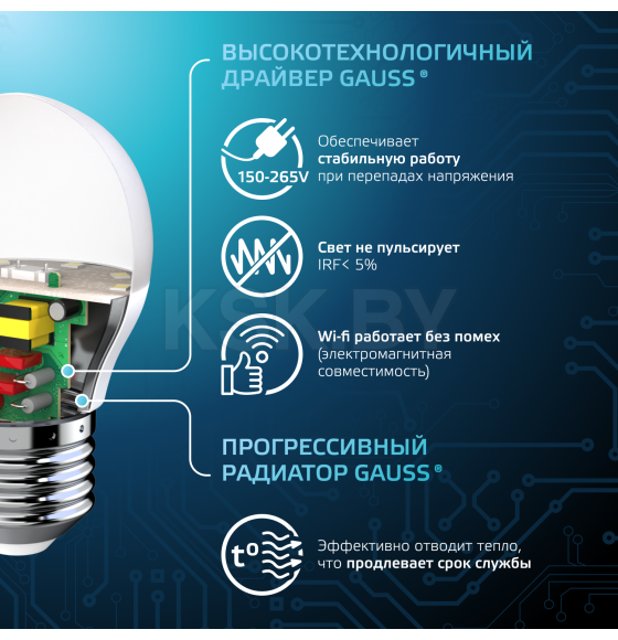 Лампа светодиодная шар Е27 6.5W 550lm 4100K Gauss Шар 105102207 (105102207) 