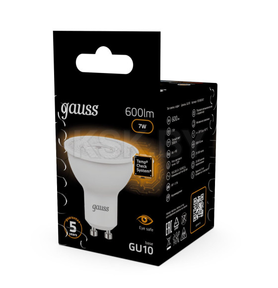 Лампа Gauss MR16 7W 600lm 3000K GU10 LED  (101506107) 