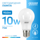 Лампа светодиодная Е27 A60 10W 950lm 6500K Gauss Elementary 23230 (23230) 