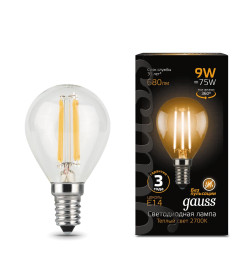 Лампа Gauss Filament Шар 9W 680lm 2700К Е14 LED 