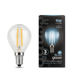 Лампа Gauss Filament Шар 9W 710lm 4100К Е14 LED 