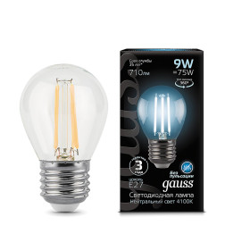 Лампа Gauss Filament Шар 9W 710lm 4100К Е27 LED 