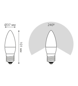 Лампа светодиодная, свеча (C37), Е27, 8Вт, 4100K, Elementary Candle Gauss