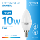 Лампа светодиодная свеча Е14 10W 750lm 6500K Gauss Elementary 33130 (33130) 