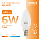 Лампа светодиодная свеча Е14 6W 420lm 3000K Gauss Elementary 33116 (33116) 