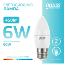 Лампа светодиодная свеча Е27 6W 450lm 4100K Gauss Elementary 33226 (33226) 