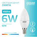 Лампа светодиодная свеча Е14 6W 450lm 4100K Gauss Elementary 33126 (33126) 