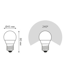 Лампа светодиодная шар Е27 6W 470lm 6500K Gauss Elementary 53236