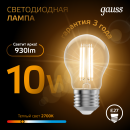 Лампа светодиодная, груша (A60), E27, 10Вт, 220, 2700K, Filament Gauss (102802110) 