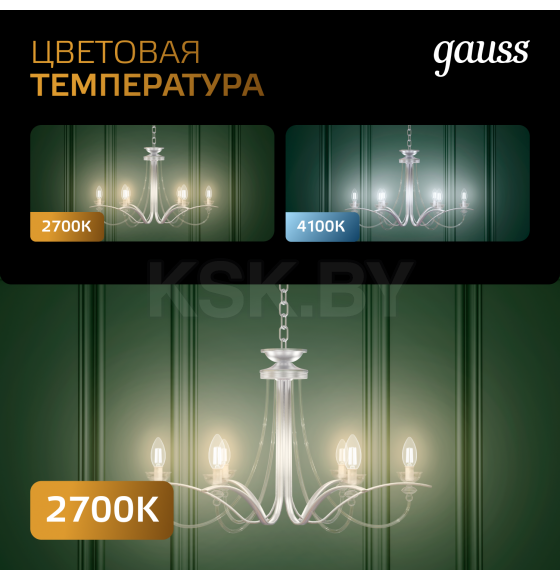 Лампа Gauss Filament Свеча на ветру 9W 680lm 2700К Е14 LED  (104801109) 