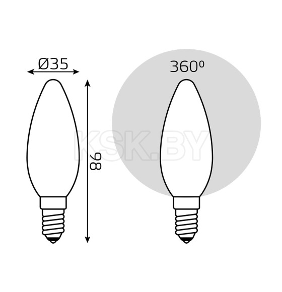 Лампа светодиодная, свеча (B35), E14, 5Вт, 220В, 2700K, Filament Candle OPAL Gauss (103201105) 