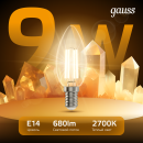 Лампа Gauss Filament Свеча 9W 680lm 2700К Е14 LED  (103801109) 