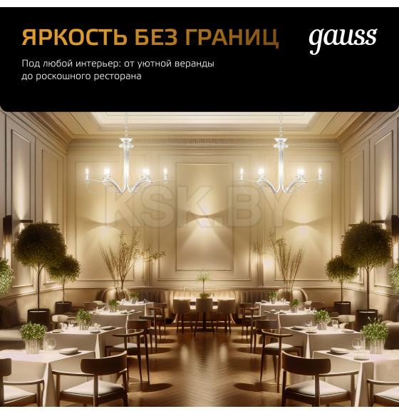 Лампа Gauss Filament Свеча 9W 680lm 2700К Е14 LED  (103801109) 