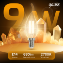 Лампа Gauss Filament Свеча на ветру 9W 680lm 2700К Е14 LED  (104801109) 