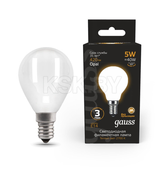 Лампа Gauss Filament Шар 5W 420lm 2700К Е14 milky LED  (105201105) 