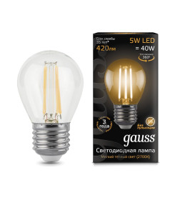 Лампа светодиодная, шар, E27, 5Вт, 220, 2700K, Filament Globe Gauss