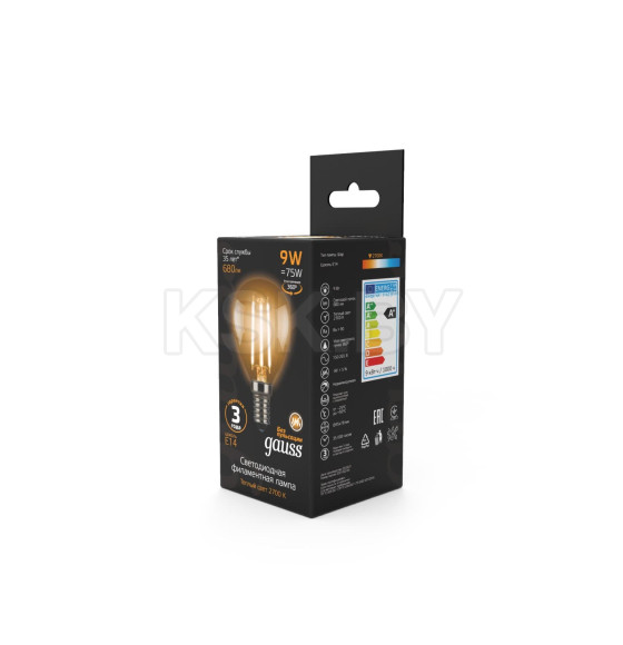 Лампа Gauss Filament Шар 9W 680lm 2700К Е14 LED  (105801109) 