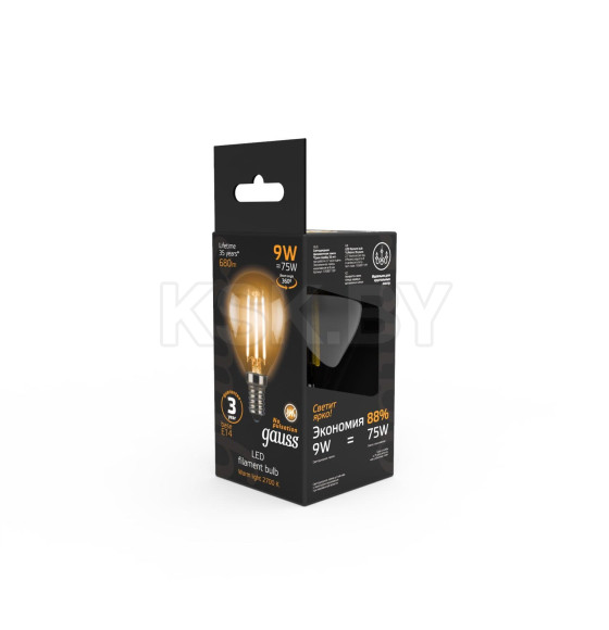 Лампа Gauss Filament Шар 9W 680lm 2700К Е14 LED  (105801109) 