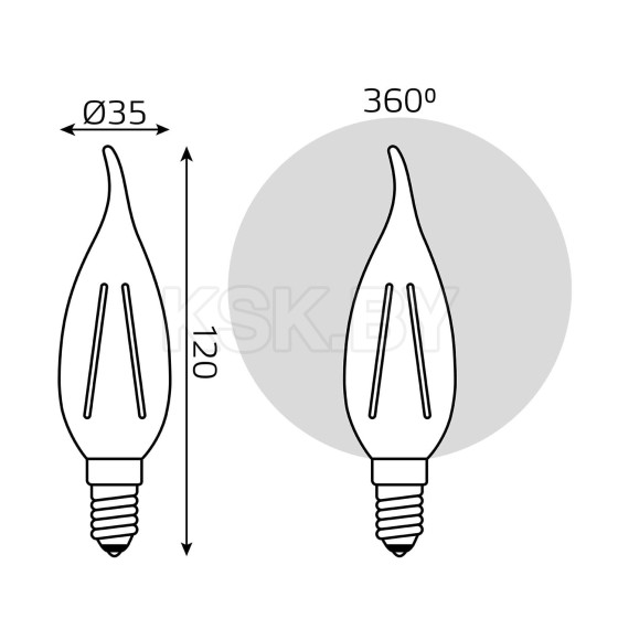 Лампа светодиодная свеча на ветру Е14 8W 540lm 4100К Gauss Filament Elementary 42128 (42128) 