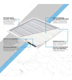 Светильник офисный LED 36W 3200lm 6500K IP20 595х595х19 мм (матовый) Gauss 842123340