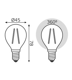 Лампа Gauss Filament Шар 9W 680lm 2700К Е14 LED 