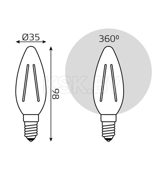 Лампа Gauss Filament Свеча 5W 450lm 4100К Е14 диммируемая LED  (103801205-D) 