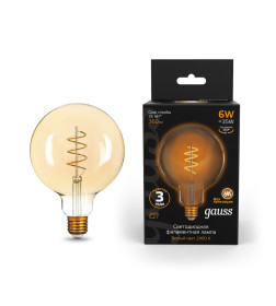 Лампа светодиодная Е27 G125 6W 360lm 2400К golden flexible Gauss Filament 158802008