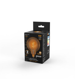 Лампа светодиодная Е27 G125 6W 360lm 2400К golden flexible Gauss Filament 158802008