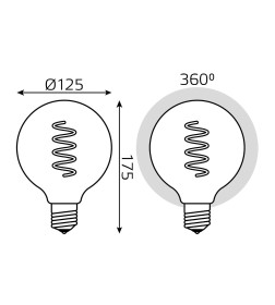 Лампа светодиодная Е27 G125 6W 360lm 2400К golden flexible Gauss Filament 158802008