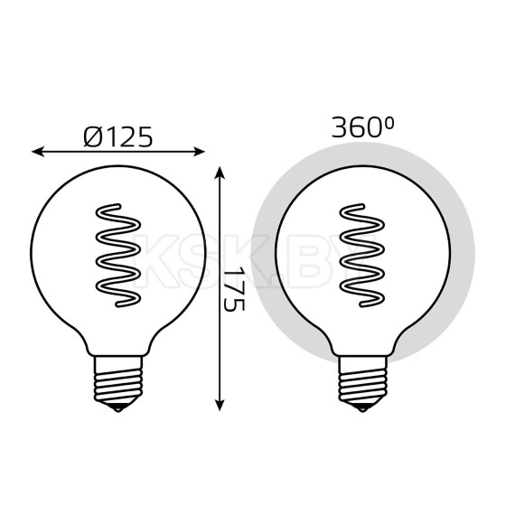 Лампа светодиодная Е27 G125 6W 360lm 2400К golden flexible Gauss Filament 158802008 (158802008) 