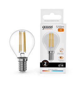 Лампа Gauss Filament Elementary Шар 8W 510lm 2700К Е14 LED 