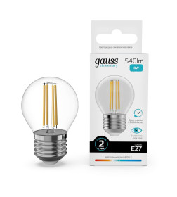 Лампа Gauss Filament Elementary Шар 8W 540lm 4100К Е27 LED 