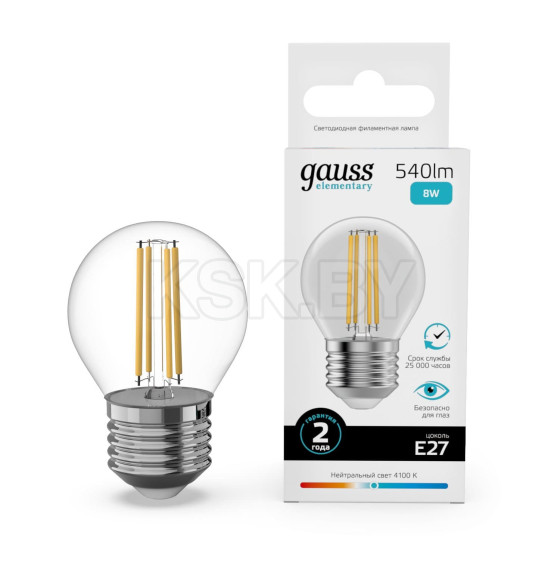 Лампа Gauss Filament Elementary Шар 8W 540lm 4100К Е27 LED  (52228) 