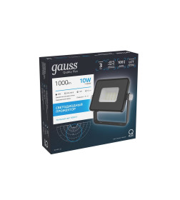 Прожектор Gauss Qplus 10W 1100lm 6500K 200-240V IP65 черный LED 