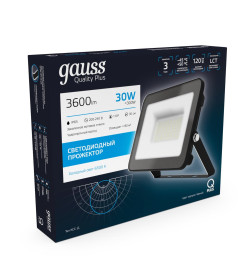 Прожектор Gauss Qplus 30W 3600lm 6500K 175-265V IP65 черный LED 