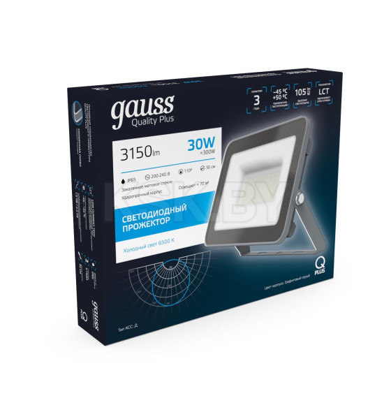 Прожектор Gauss Qplus 30W 3150lm 6500K 200-240V IP65 графитовый LED  (690511330) 