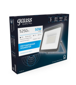 Прожектор Gauss Qplus 50W 5250lm 6500K 200-240V IP65 графитовый LED 