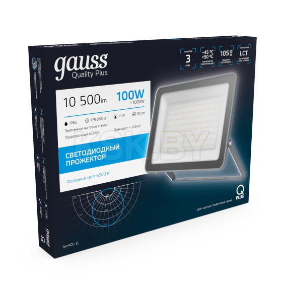 Прожектор Gauss Qplus 100W 10500lm 6500K 175-265V IP65 графитовый LED  (690511100) 