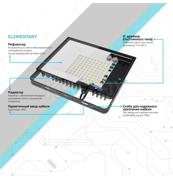 Прожектор светодиодный 30Вт 6500К черный Elementary IP65 Gauss (613100330) 