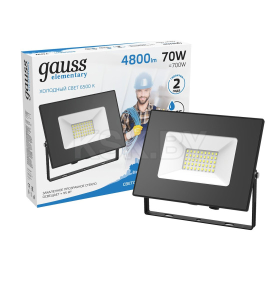 Прожектор светодиодный Gauss Elementary G2 70W 6300lm IP65 6500К черный  (613100370) 