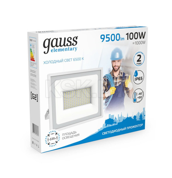 Прожектор светодиодный Gauss Elementary G2 100W 9500lm IP65 6500К белый  (613120300) 