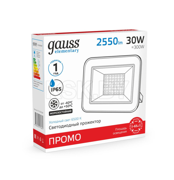 Прожектор Gauss Elementary 30W 2550lm 6500К 200-240V IP65 PROMO черный LED  (613100330P) 